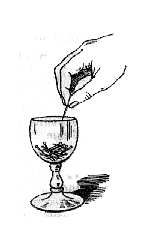 Fig. 60. El experimento con la copa de agua y los alfileres es asombroso.